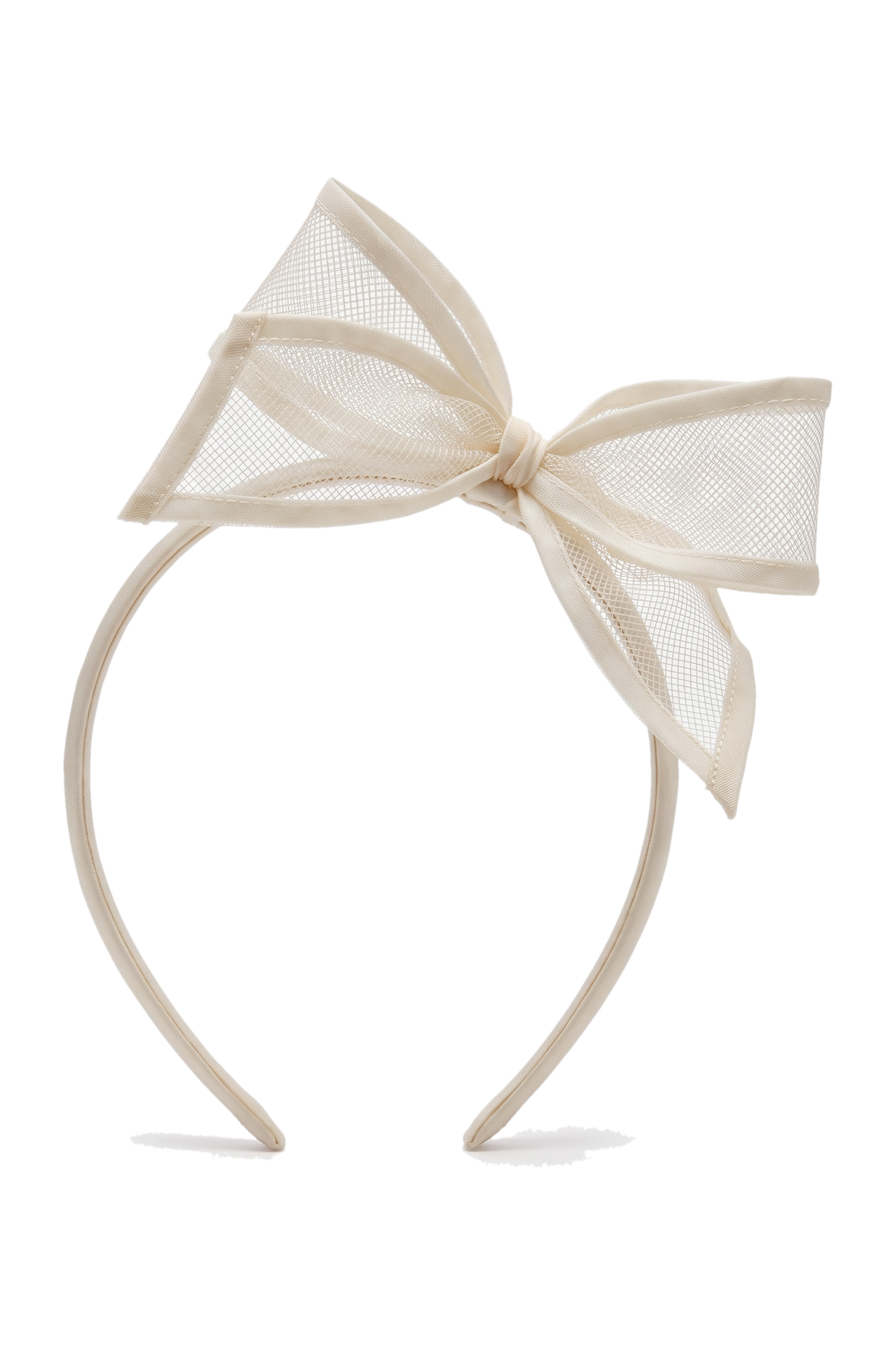 Ivory mesh bow hairband with a soft, sheer finish - product view