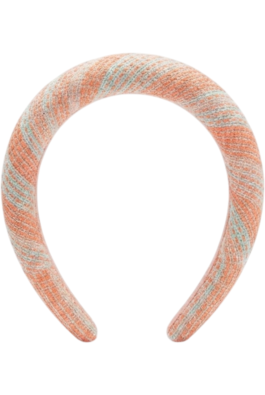 Padded headband in coral, aqua and rose gold tweed - product view