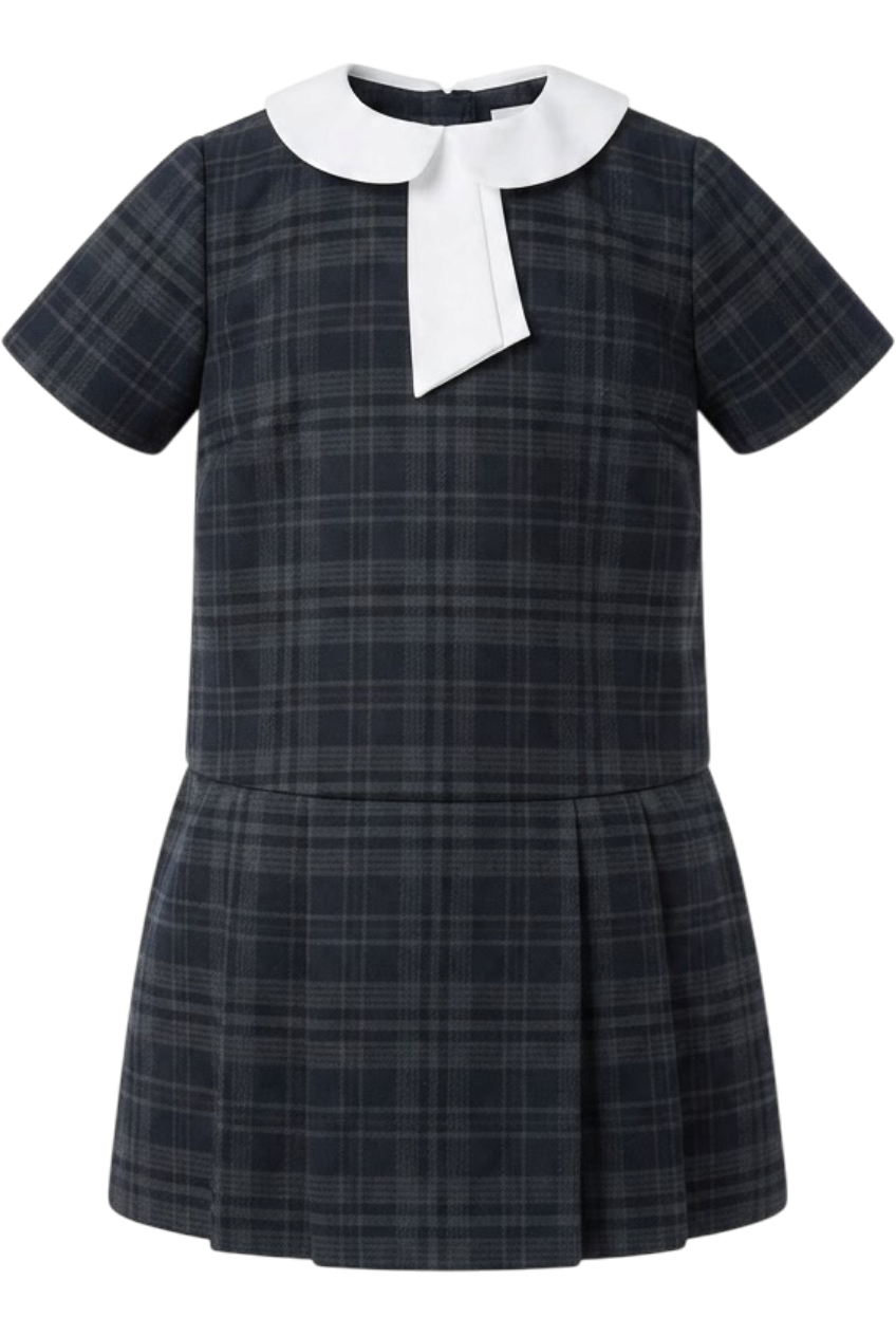 Checked dress with contrasting white collar - product view