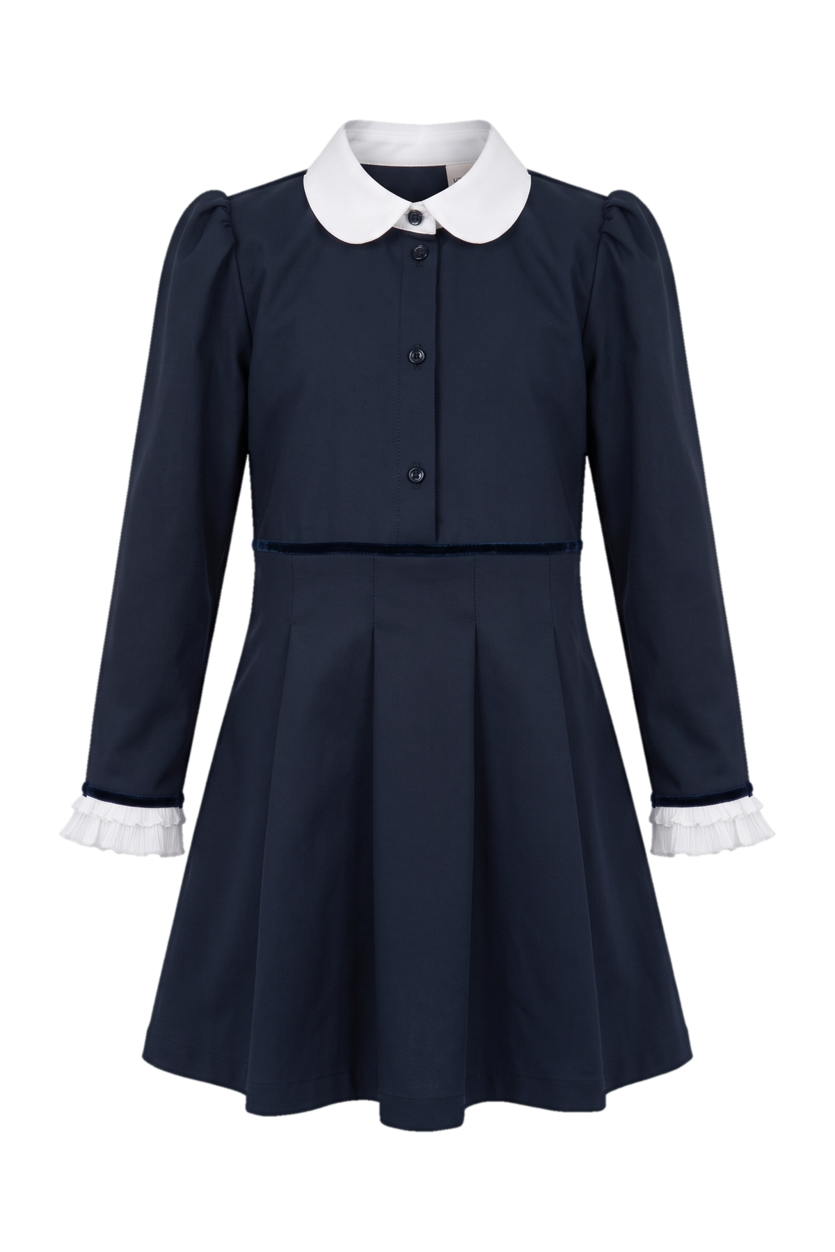 Navy blue dress with white collar and cuffs - product view