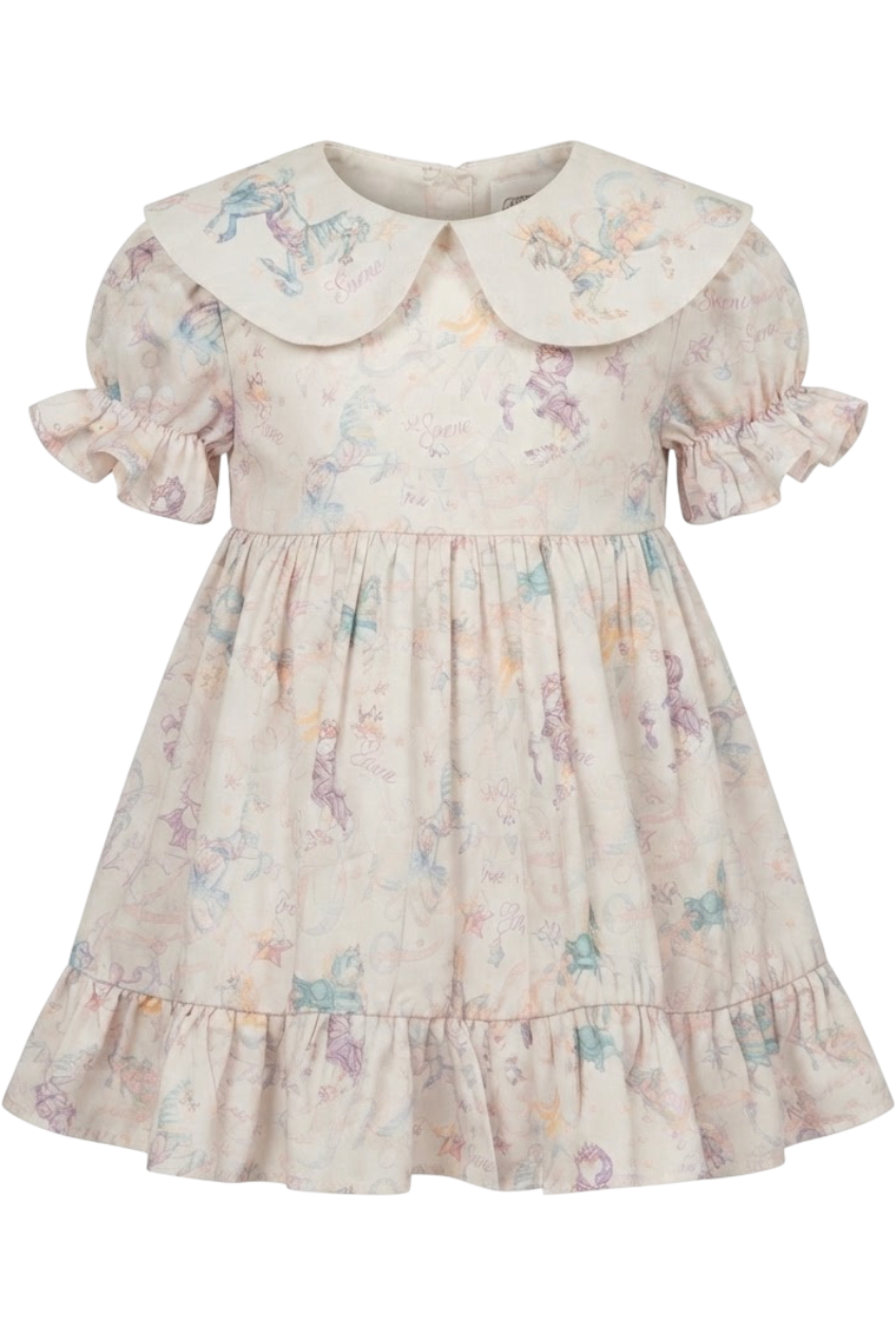 Baby dress with ruffle sleeves and carousel print - product view