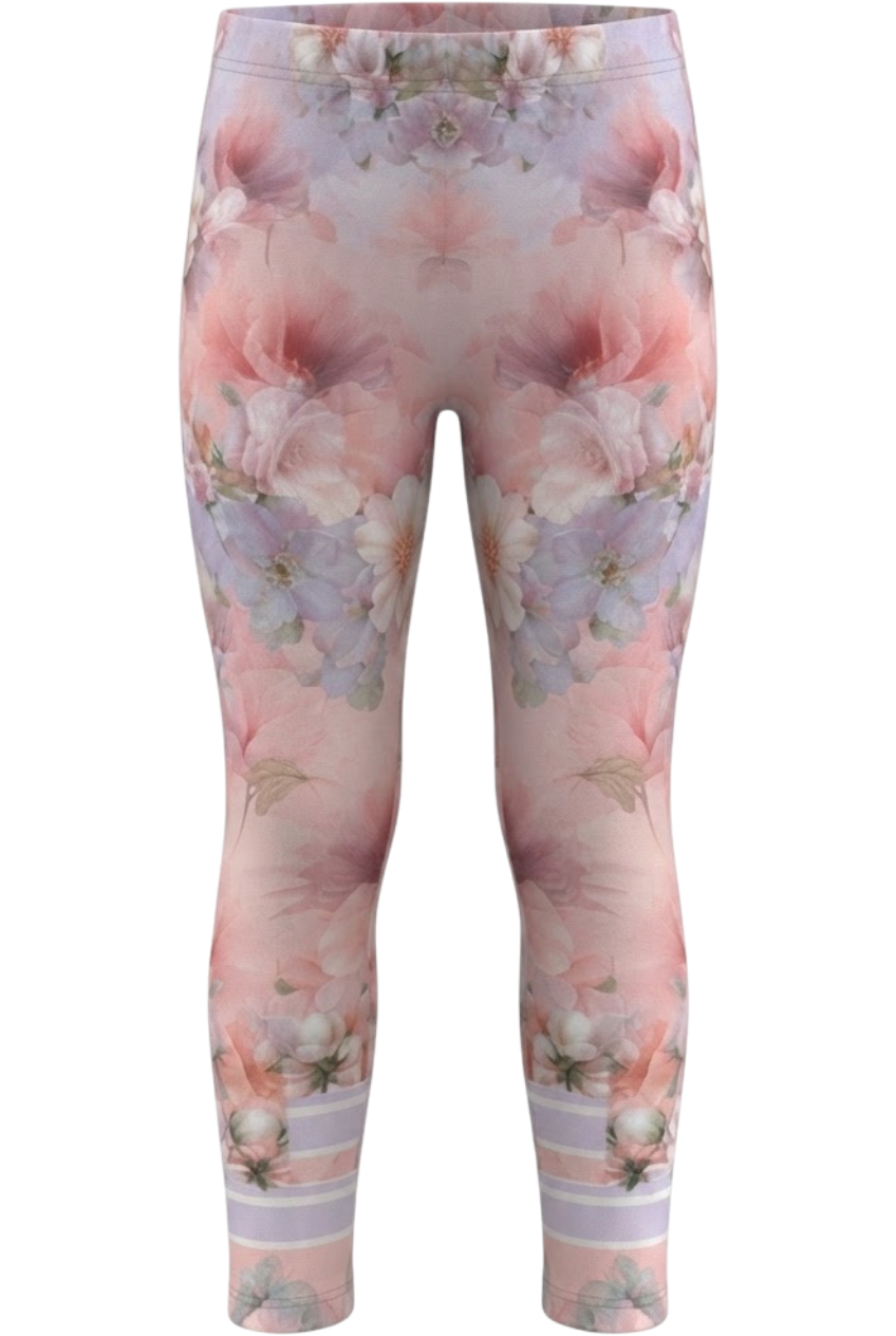 Pastel floral leggings with sporty stripe cuffs - product view
