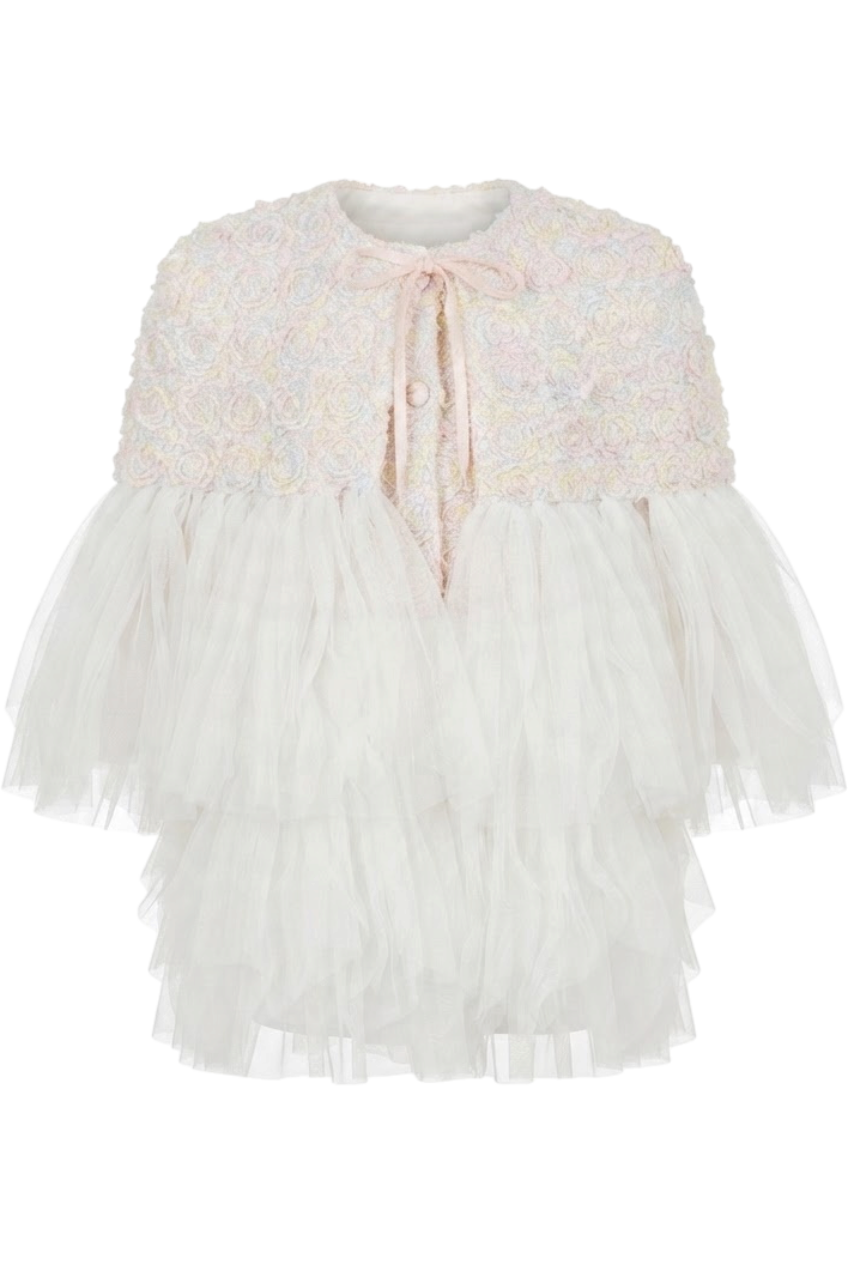 White pastel structured lace cape - product view