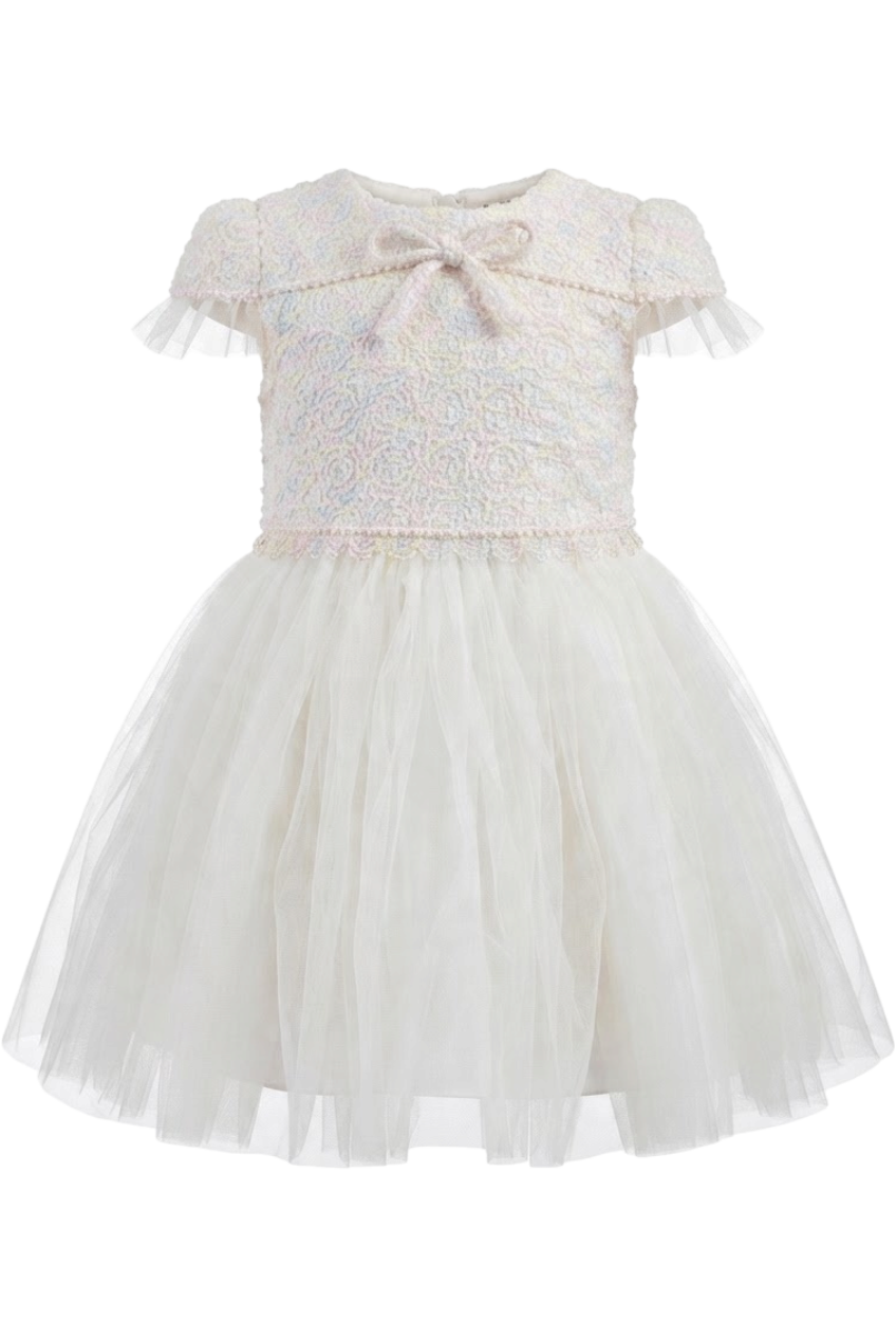 White pastel lace dress with a tulle skirt - product view