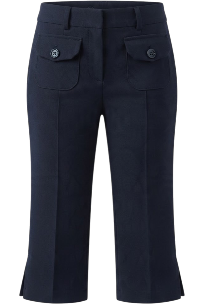 Navy 7/8 trousers with decorative pockets - product view