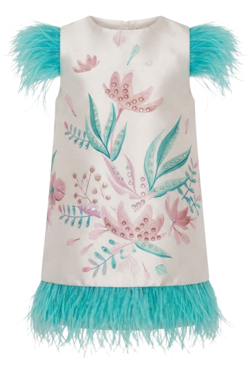 Satin Feather Trim Dress - product view