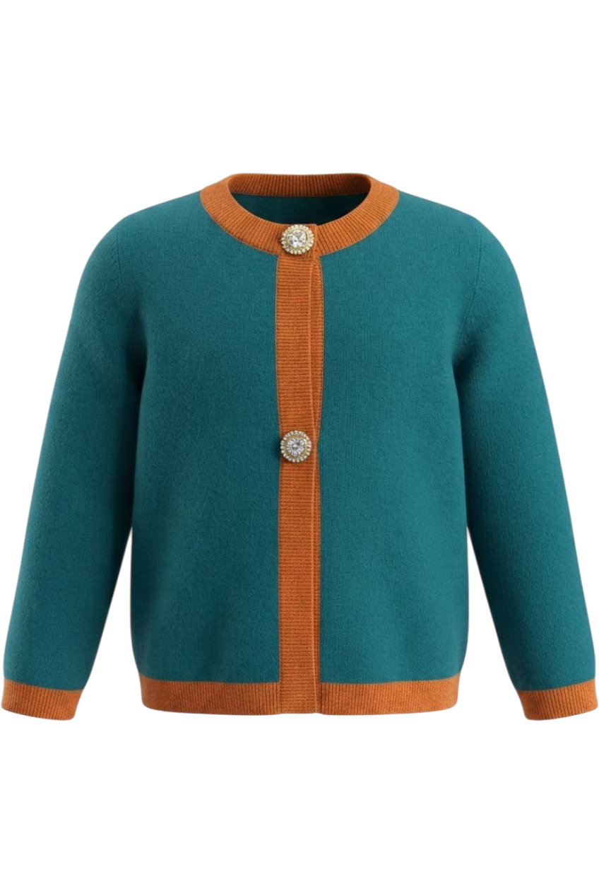 Two-tone knitted cardigan with Swarovski buttons - product view