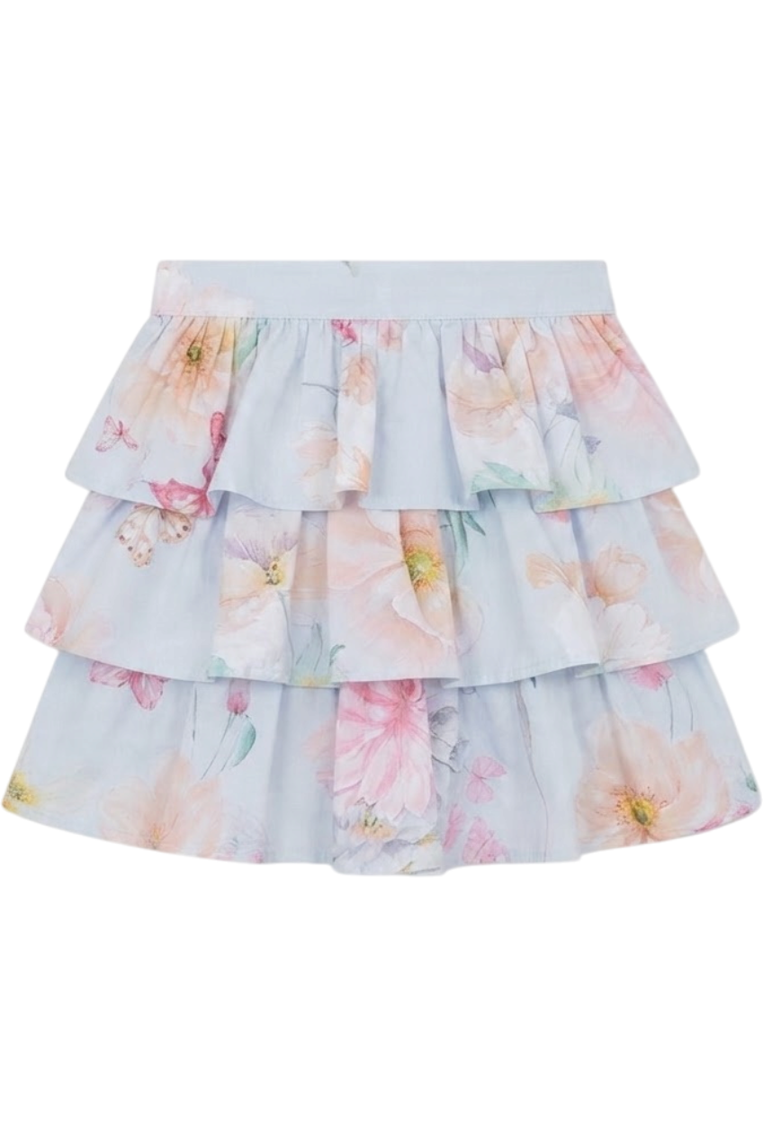 Light blue floral cotton layered skirt - product view