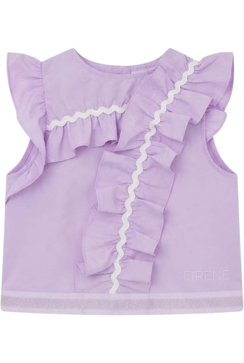 Purple cotton frilled EIRENE top - product view