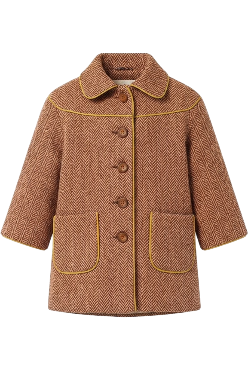 Wool mustard and burgundy coat - product view