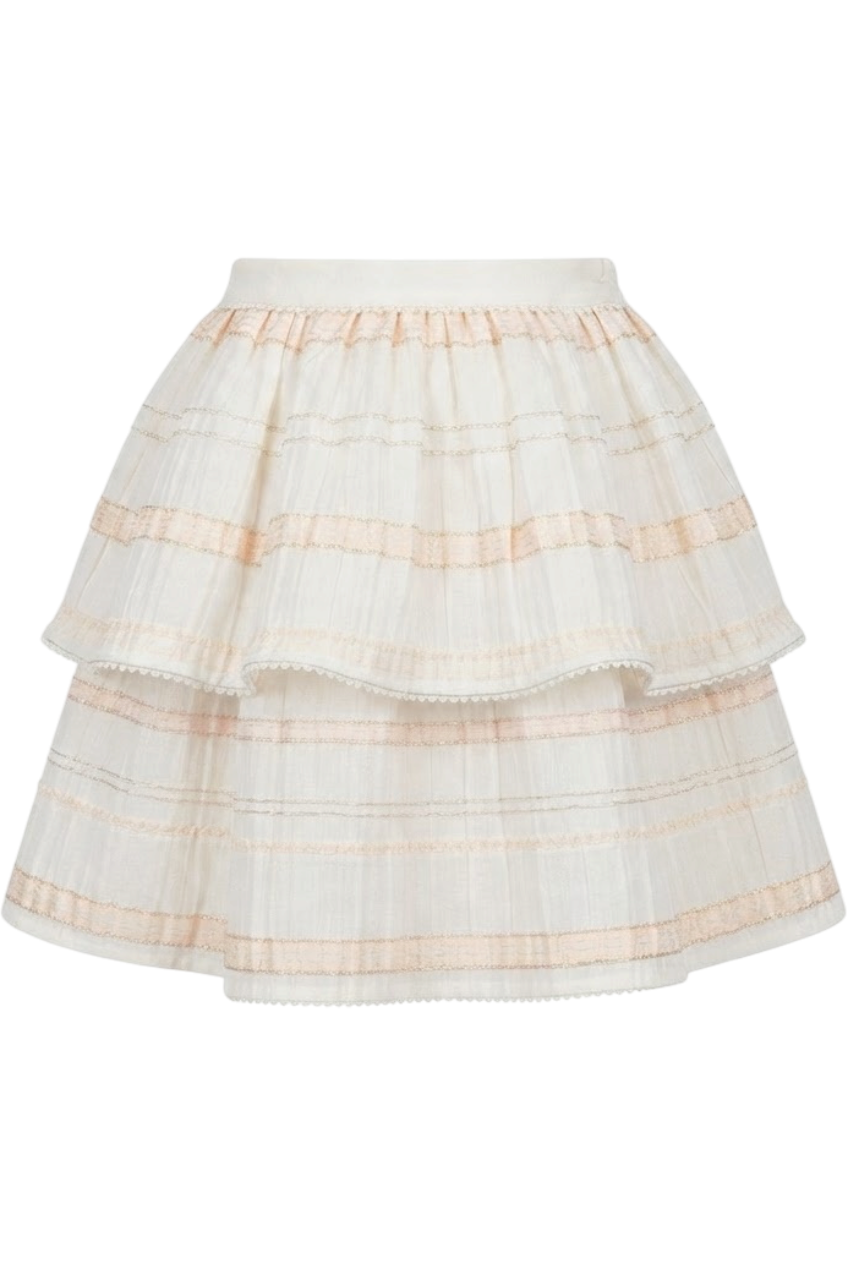 Ivory and peach striped layered skirt - product view