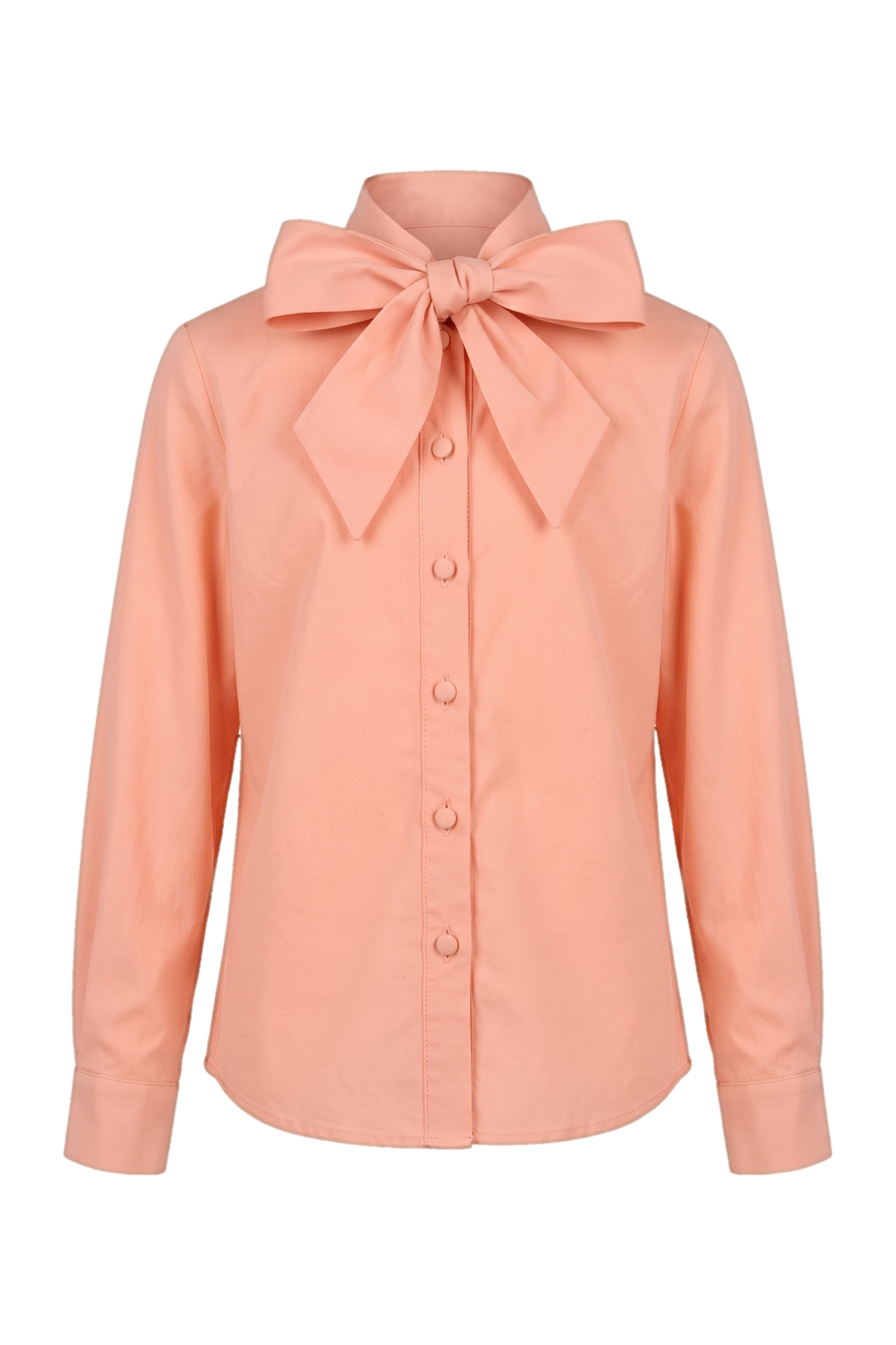Powder pink satin cotton shirt with bow - product view
