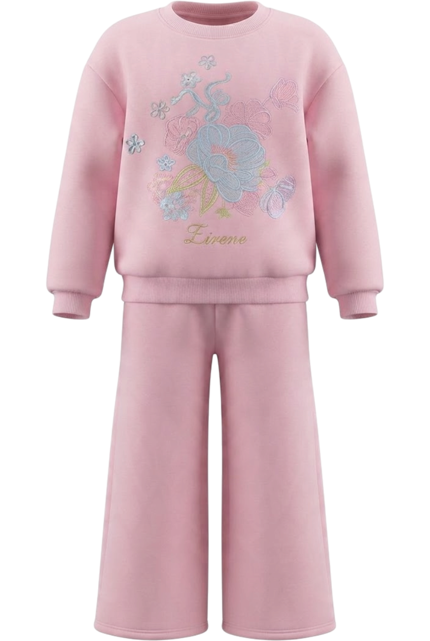 Pink tracksuit with floral embroidery - product view