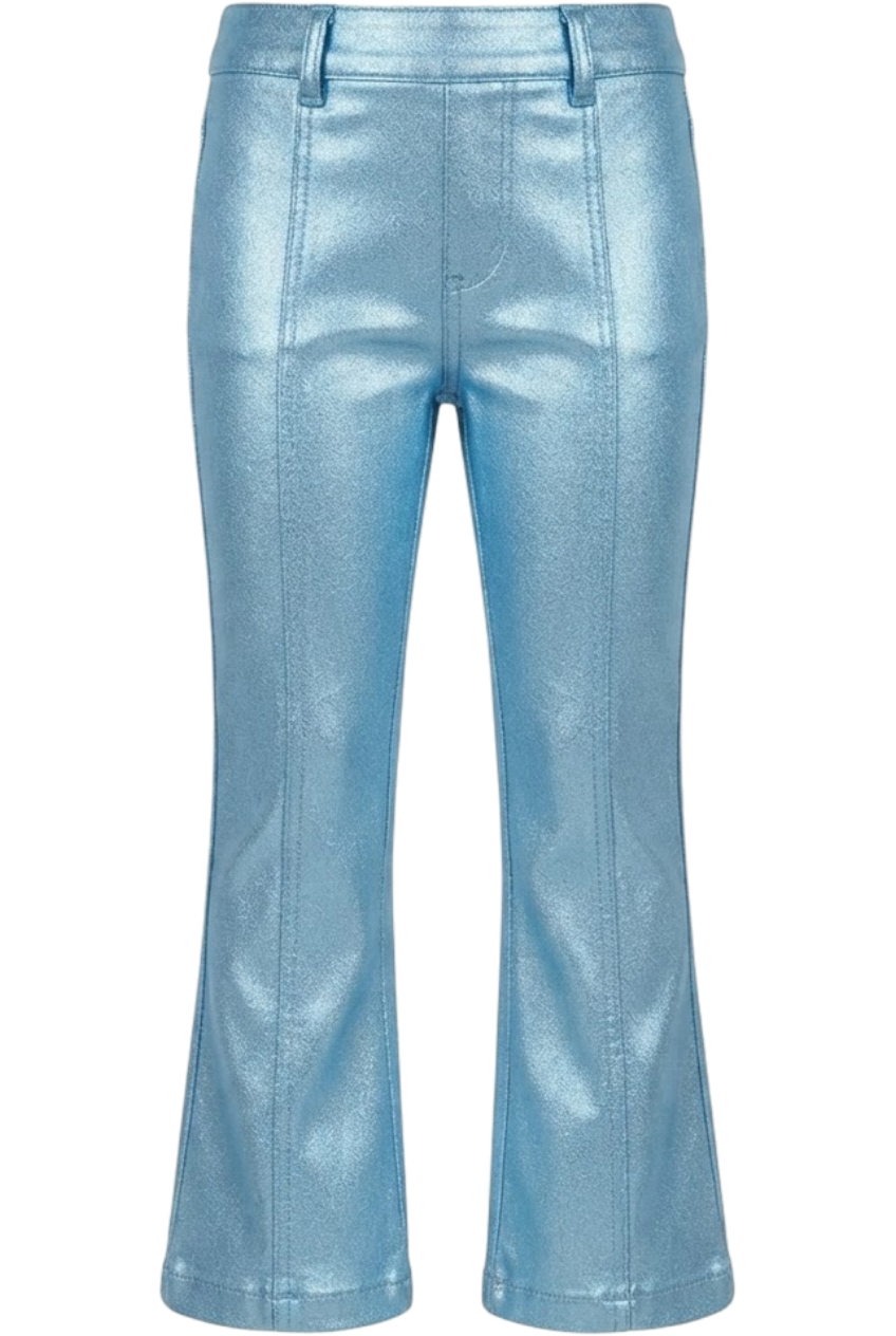 Blue shiny denim trousers - product view