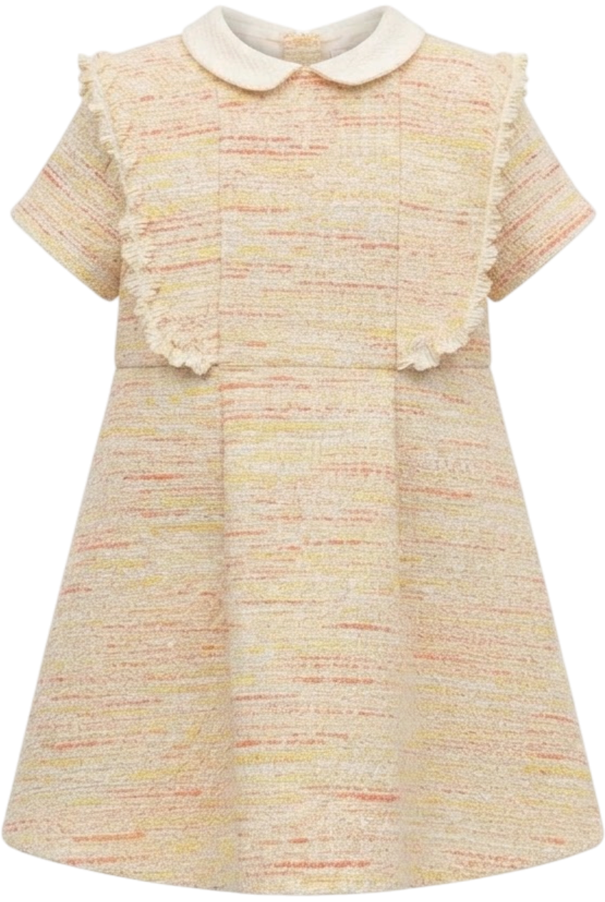 Off-white, yellow and coral tweed dress - product view