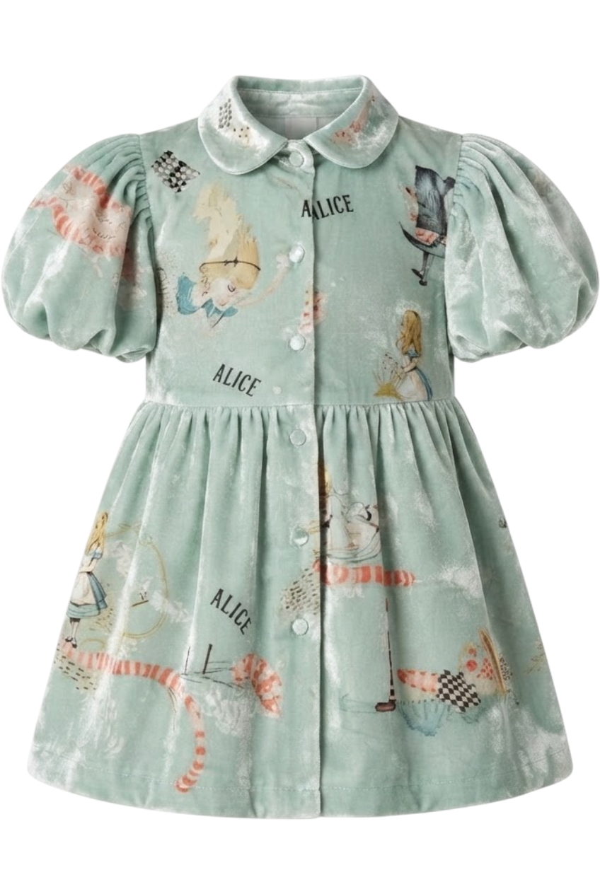 Mint velvet "Alice in Wonderland" dress with collar and puffed sleeves - product view