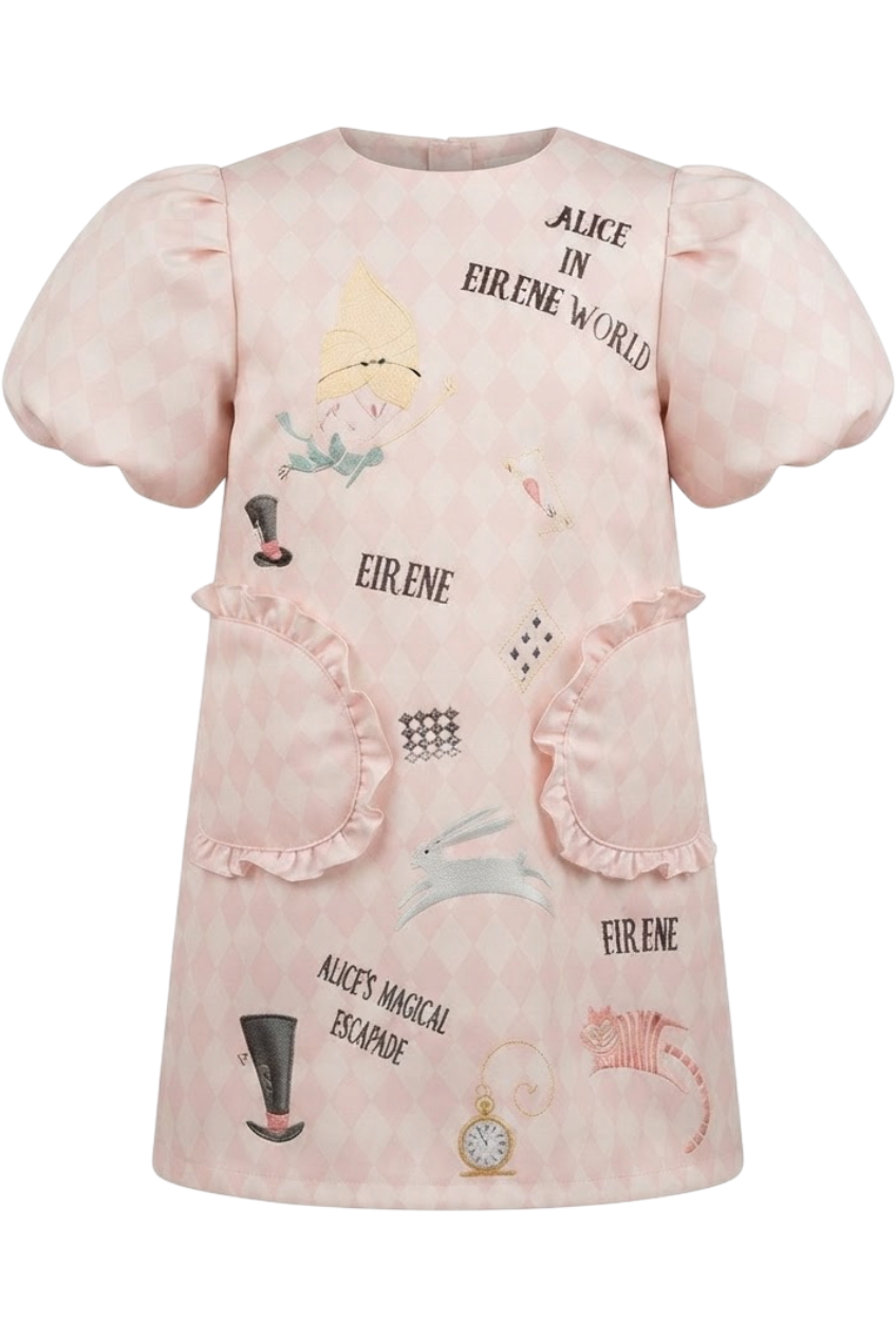 Light pink and off-white "Alice in Wonerland" dress with hand-made embroidery - product view