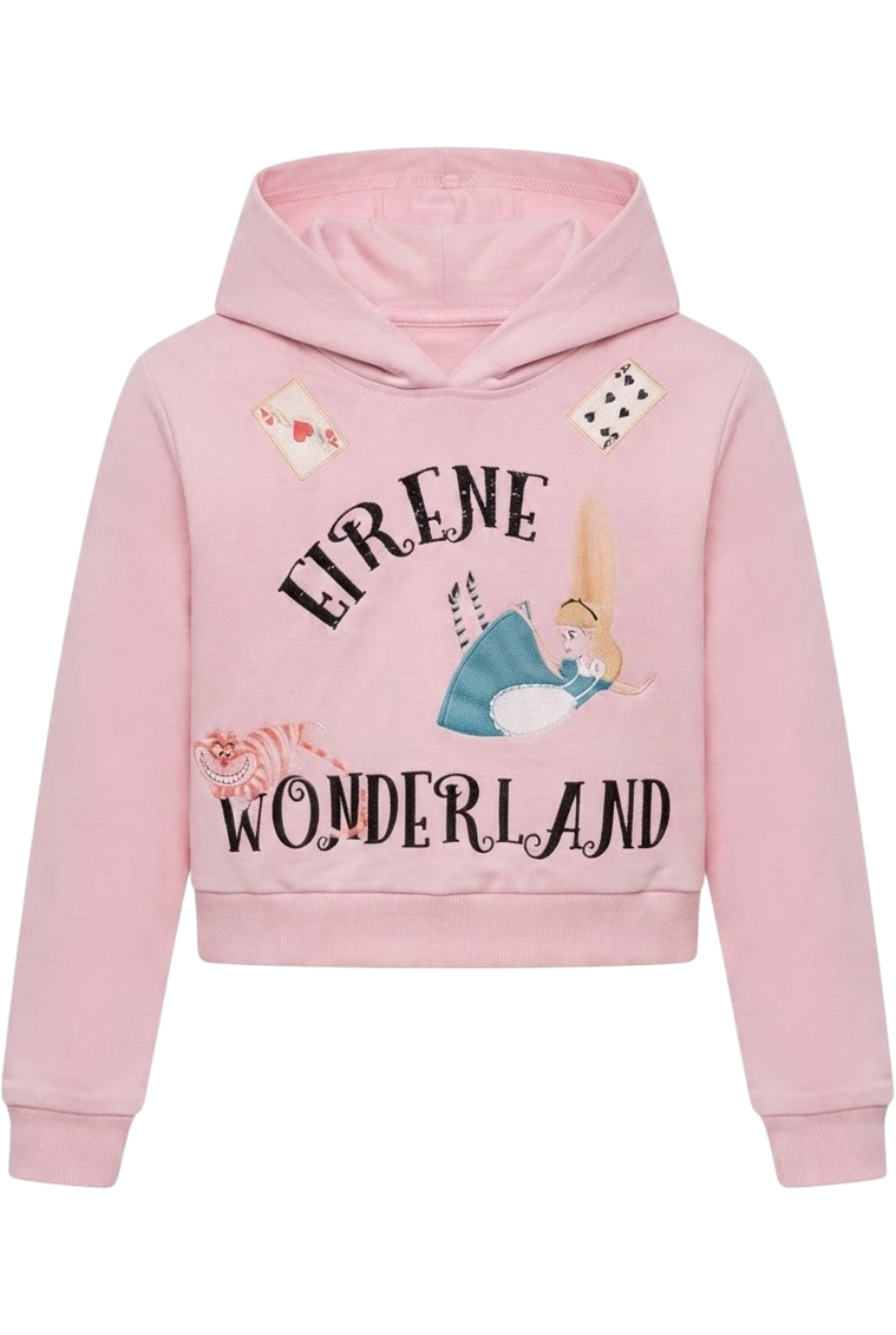 Pink "Alice in Wonderland" hand-embellished hoody - product view
