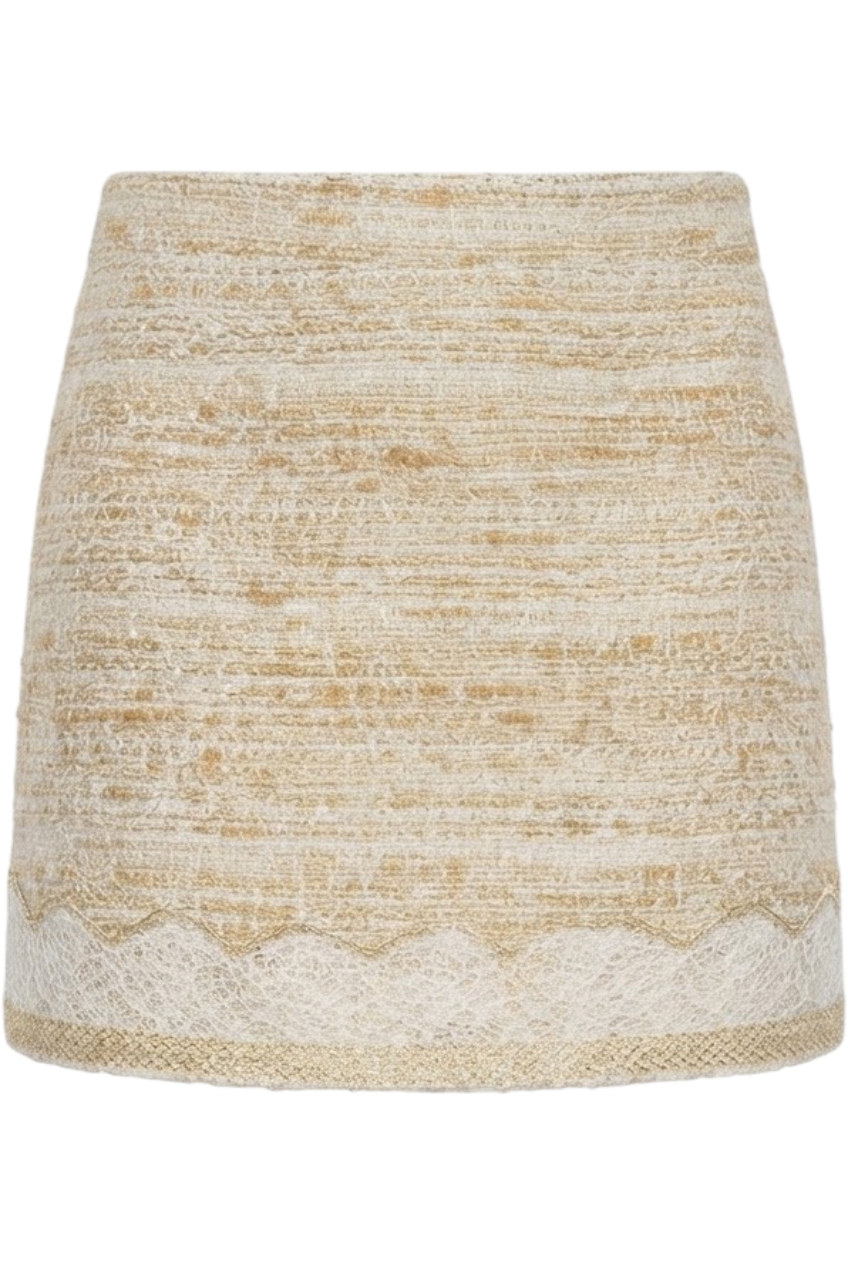 Off-white and gold wool blend skirt - product view