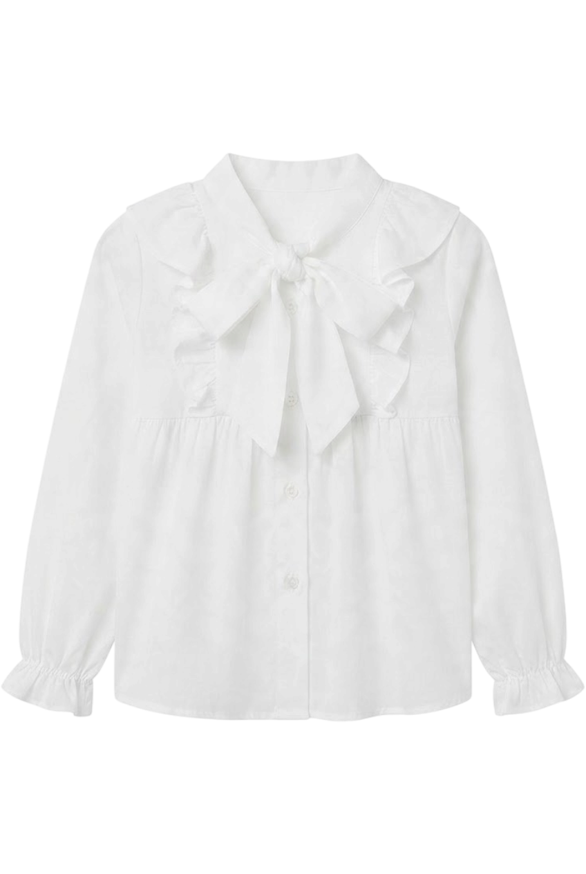 White loose fit shirt with pussy bow - product view