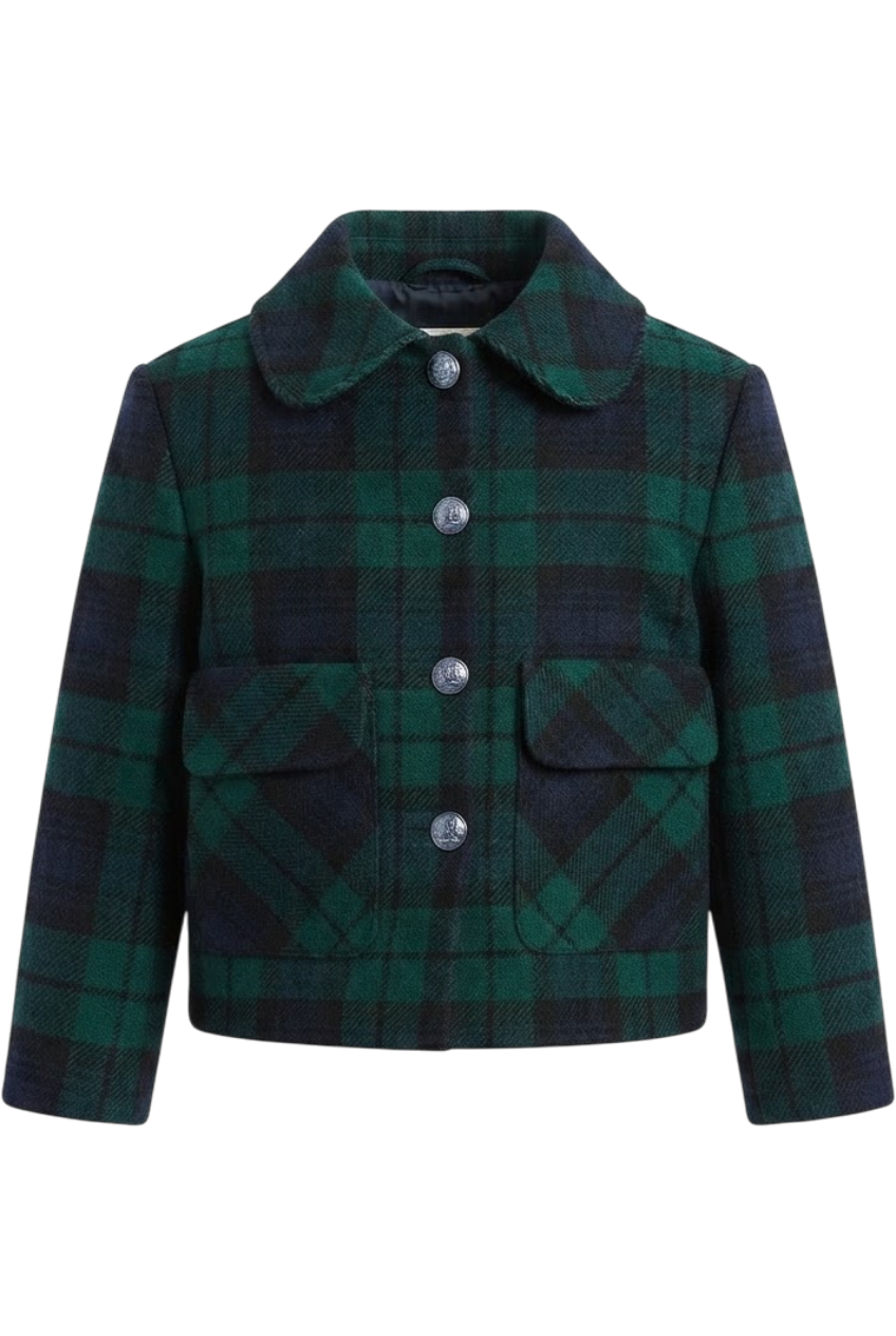 Green and blue tartan wool jacket - product view