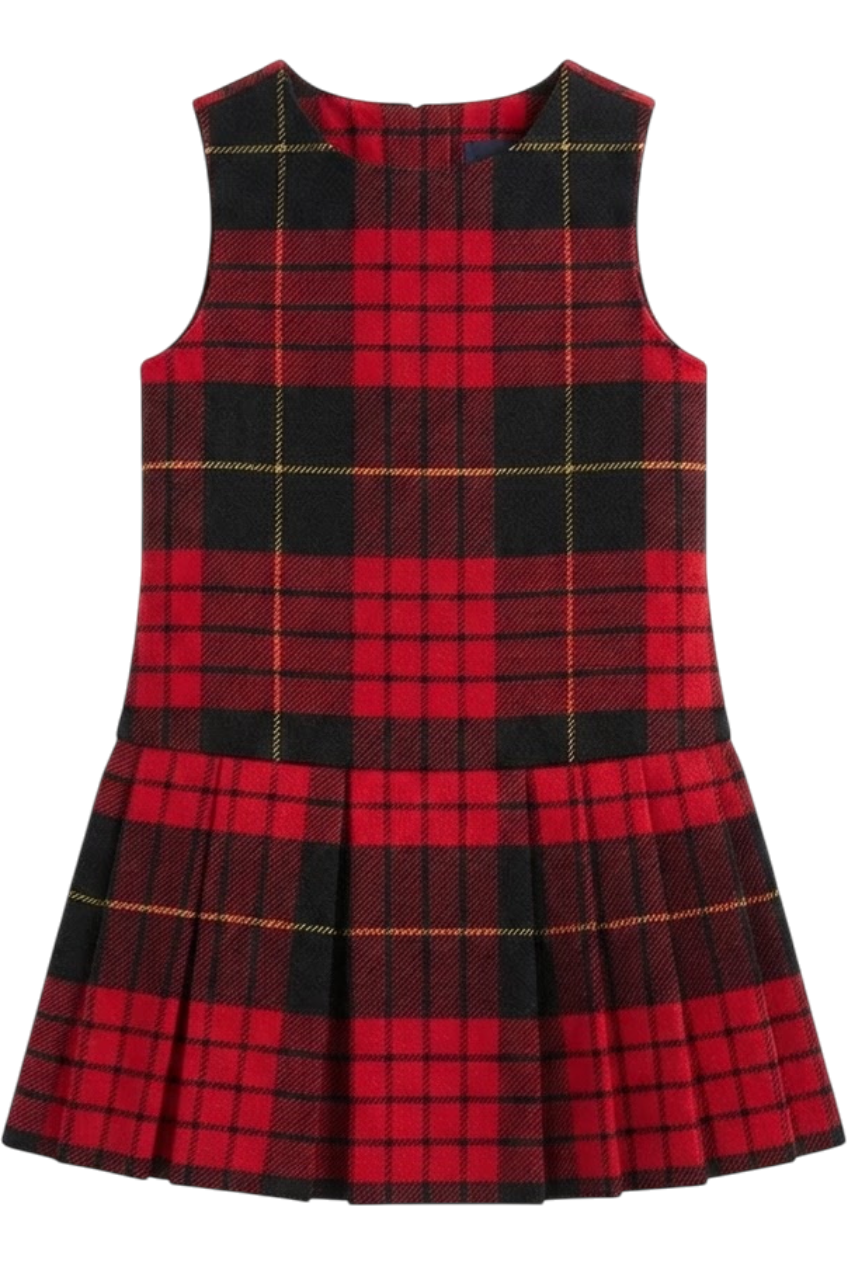 Red and black tartan wool dress - product view