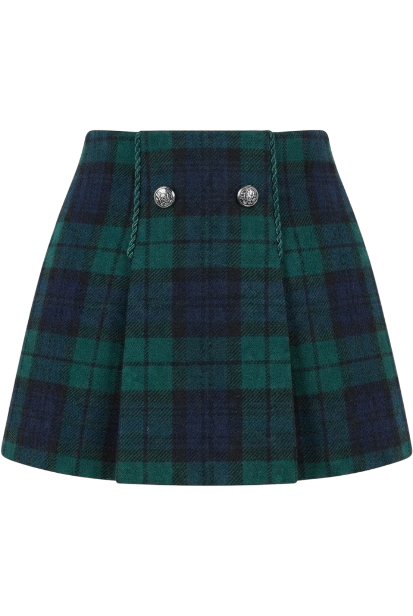 Green and blue tartan wool skirt - product view
