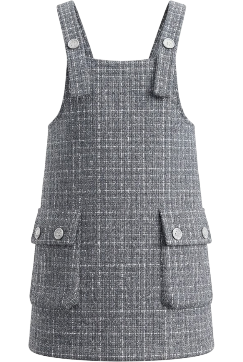 Gray and white tweed pinafore dress - product view