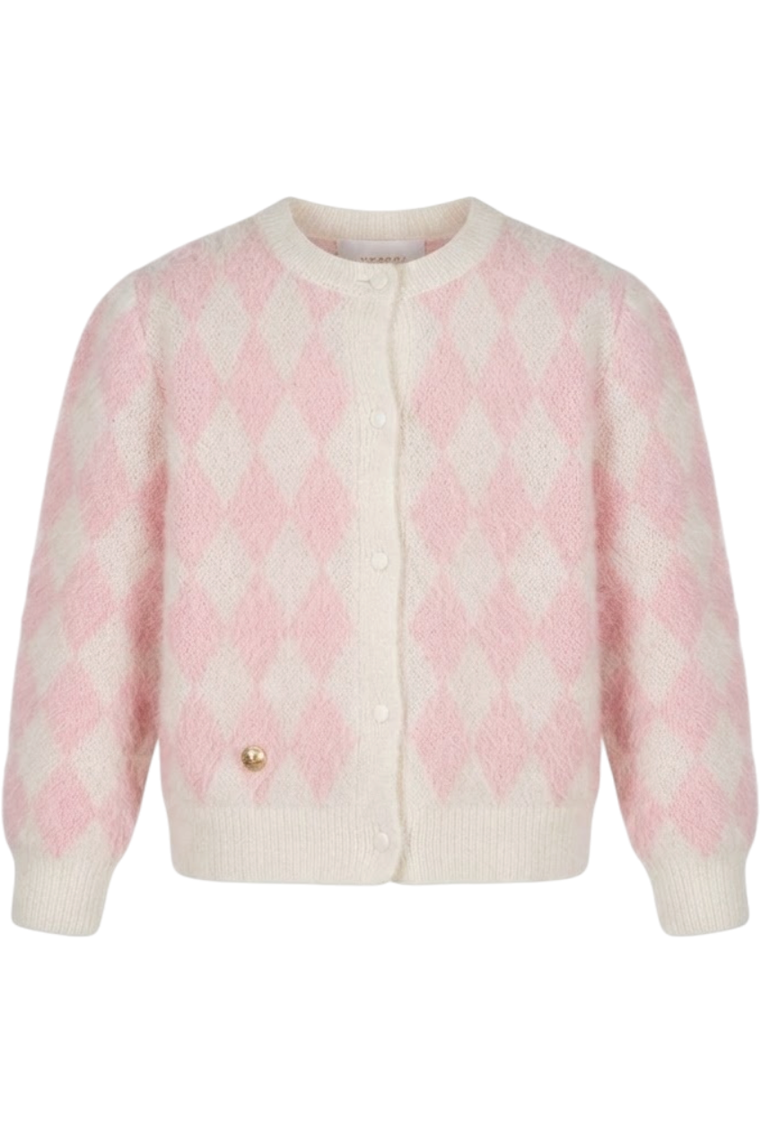 Pink and off-white rhombus moher cardigan - product view