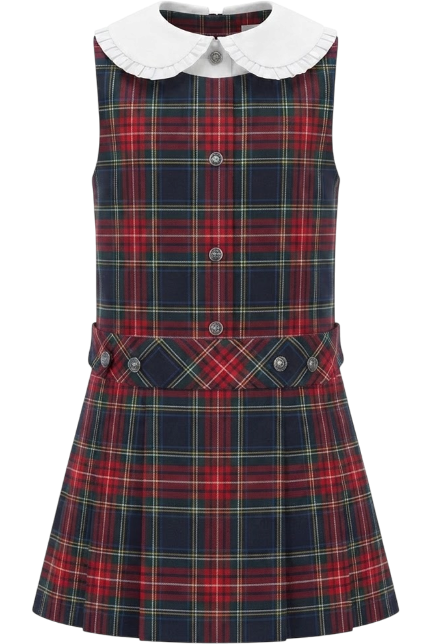 Red tartan dress with buttons - product view