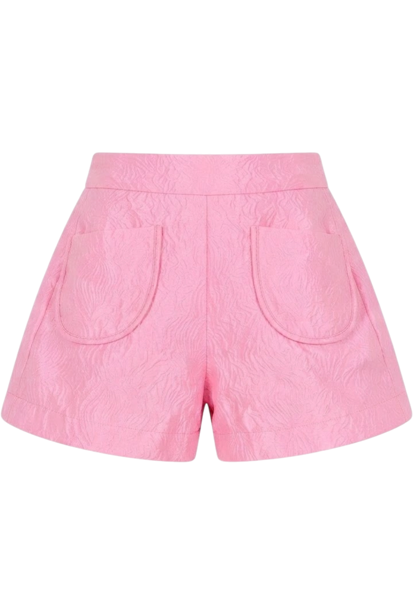 Bright pink jacquard shorts with pockets - product view