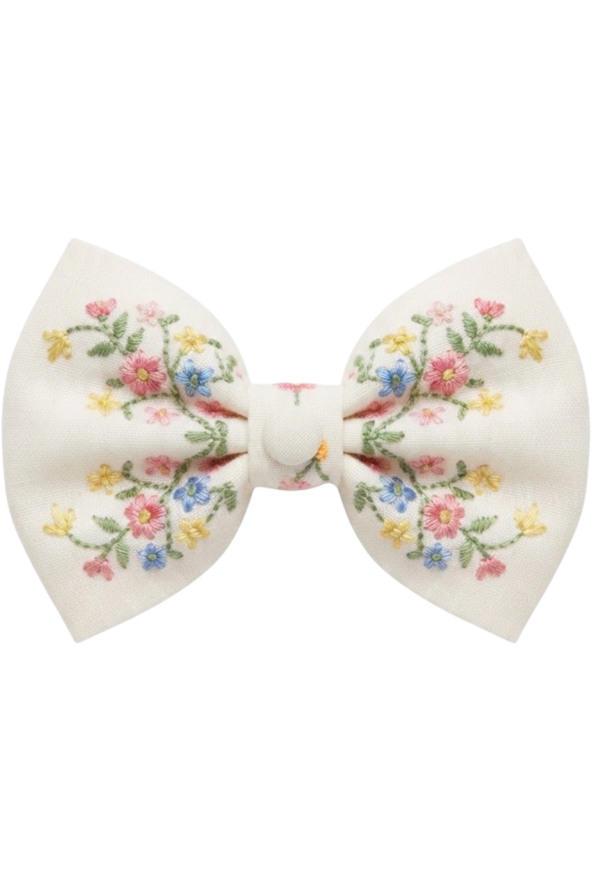 Off-white hairbow with multicolor flowers - product view