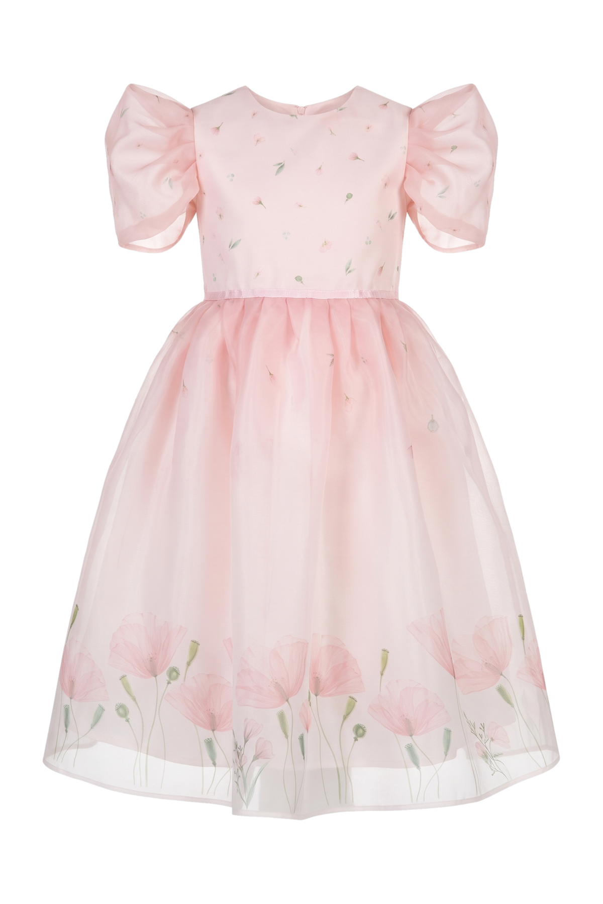 Light pink organza dress with floral print and pretty sleeves - product view