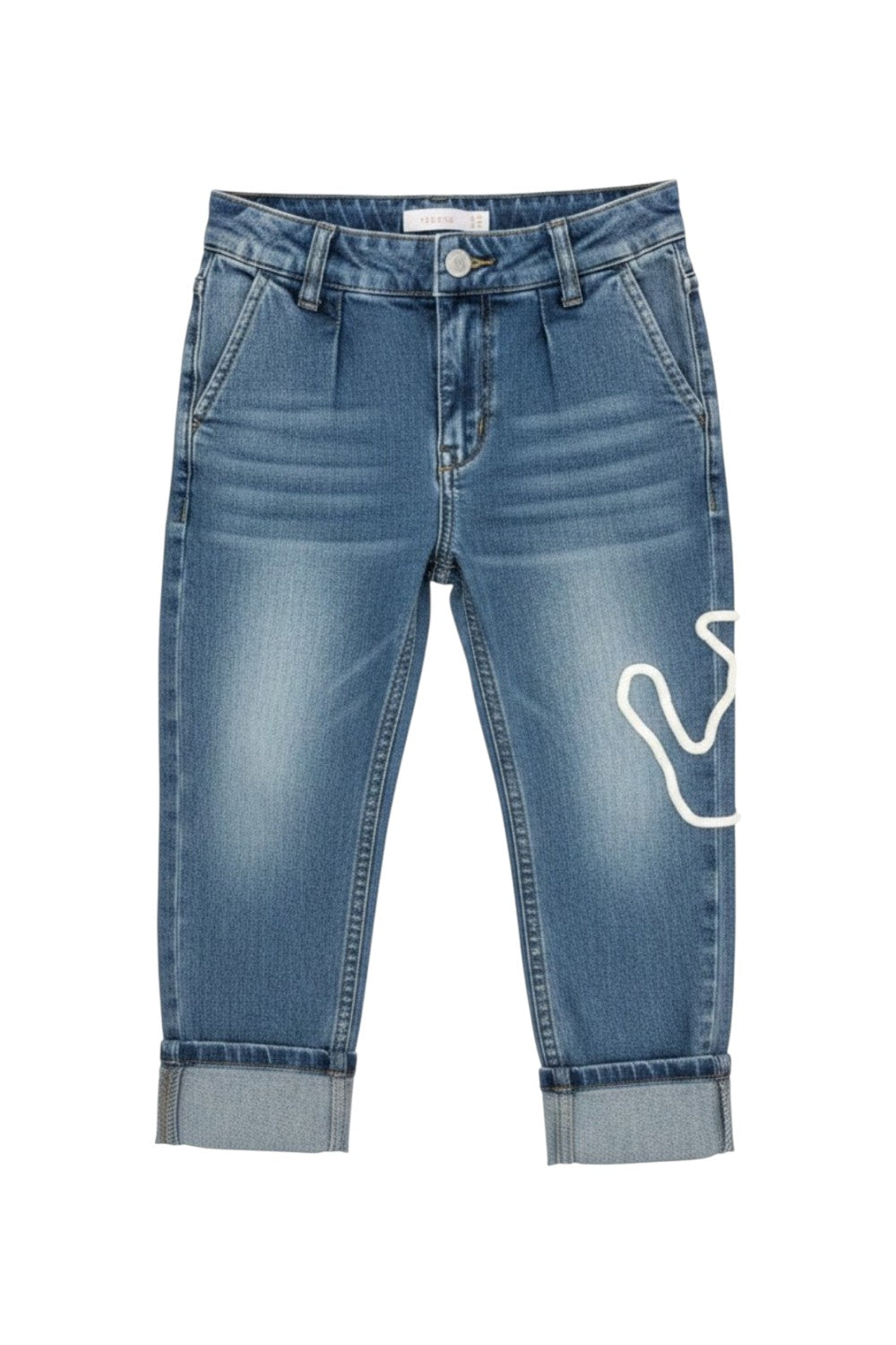 Relaxed-fit denim jeans with cuffed hems and anchor detail on the leg