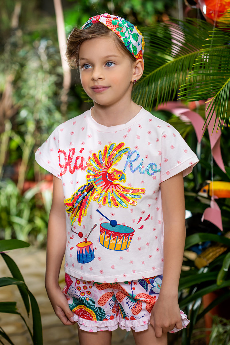 Cotton multicolor floral shorts with frills