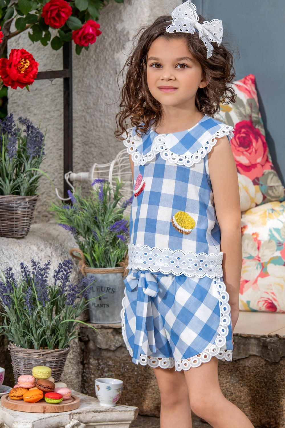 Cotton top in baby blue and white check