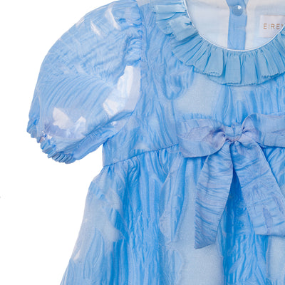 Blue floral organza dress with bow