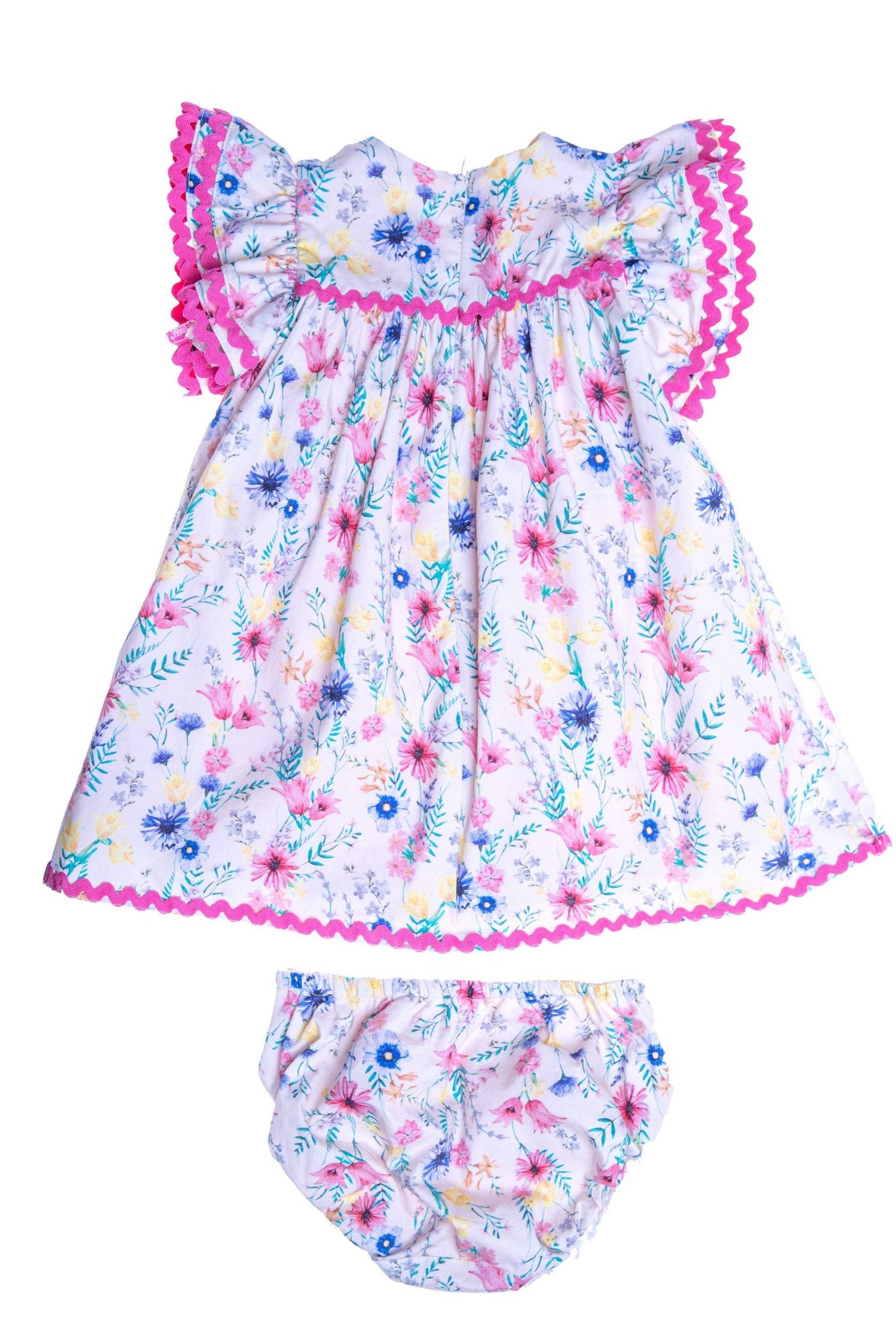 Baby light pink bright flowers satin cotton dress
