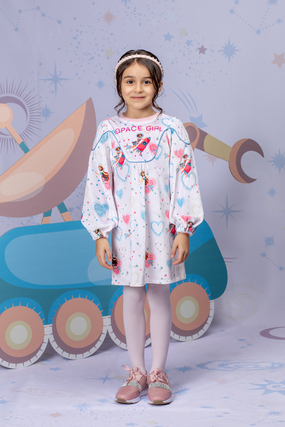 Velvet off-white Cosmic girls printed tunic with long sleeves