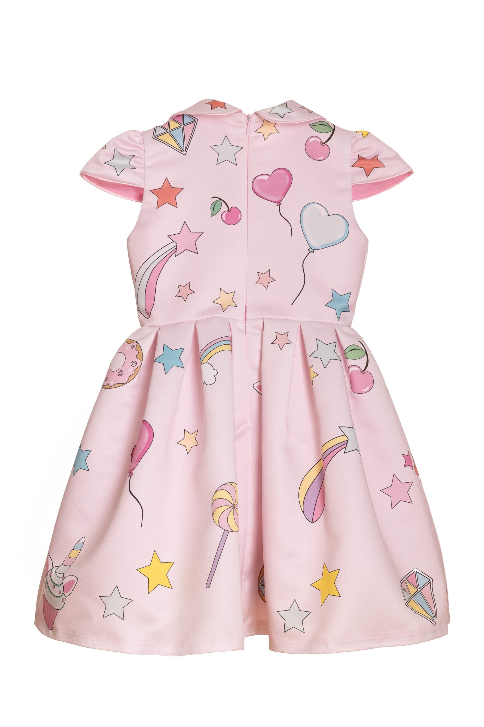 Pale pink unicorn dress with collar and hand-embellishments